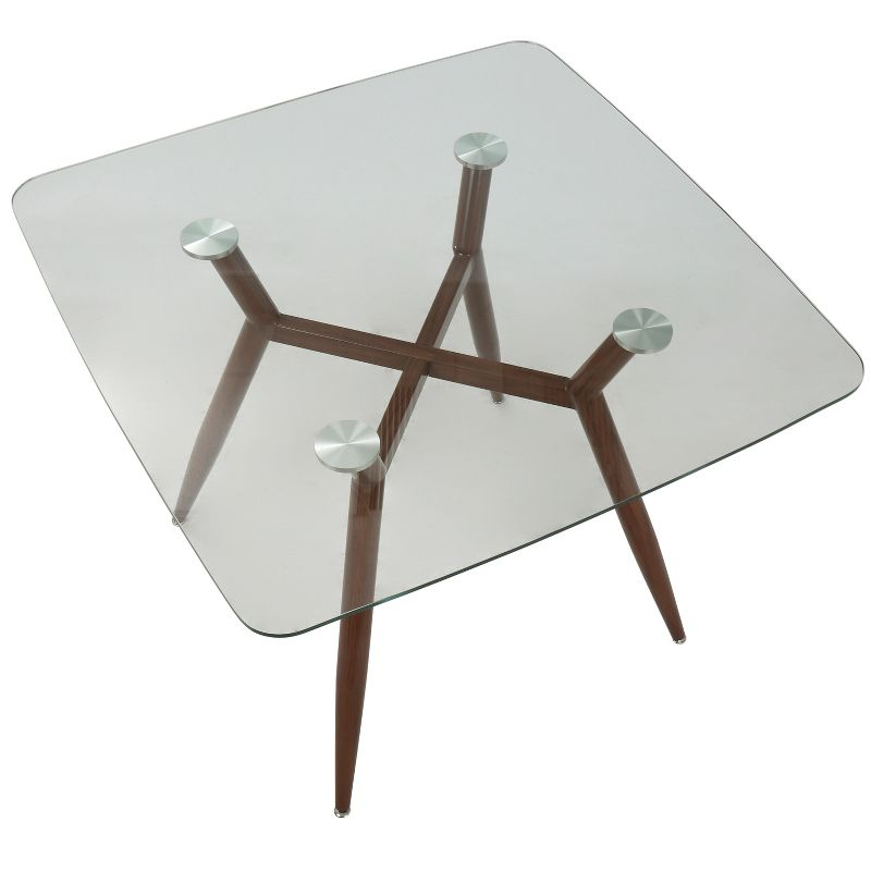 Clara Mid-Century Modern Square Dining Table Walnut - LumiSource: Clear Top, 4-Seat, Metal Legs