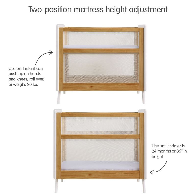 BreathableBaby Breathable Mesh 2-in-1 Mini Crib, Beech & White, Greenguard Gold Certified