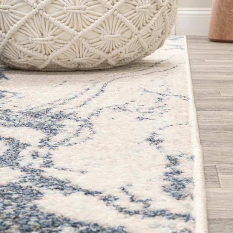 2' x 8' Marmo Abstract Marbled Modern Runner Rug, Blue/Cream - JONATHAN Y