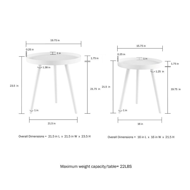Nesting End Tables with Tray Top White - Yorkshire Home: 2-Piece Set, Wood Surface, MDF Frame