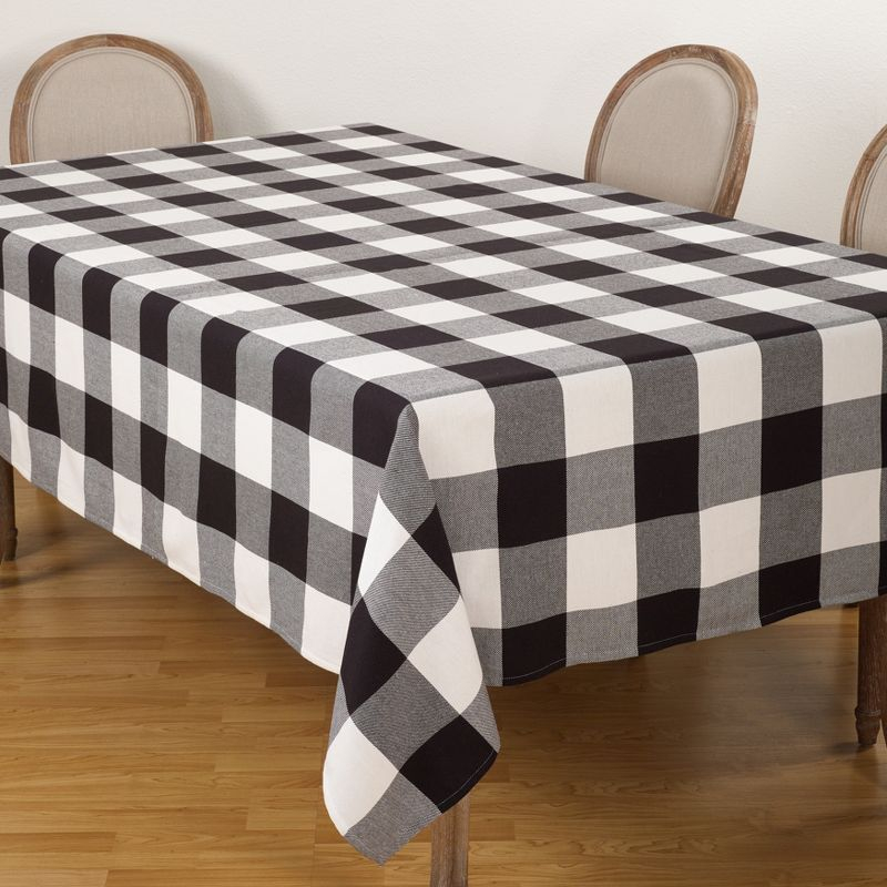Saro Lifestyle Classic Buffalo Plaid Check Design Cotton Tablecloth, 65"x160", Black