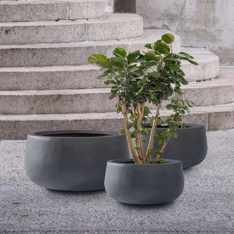 Rosemead Home & Garden 3pc Kante Concrete Outdoor Planter Pots Black 19.6"x19.6"x19.6"