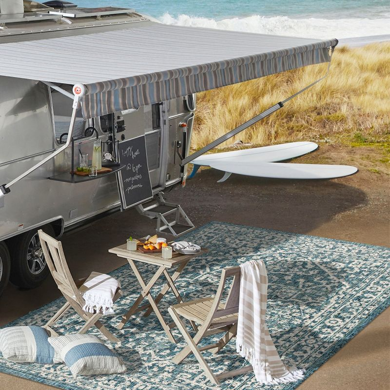 3'x5' Malta Bohemian Medallion Textured Weave Indoor/Outdoor Area Rug, Teal/Gray - JONATHAN Y