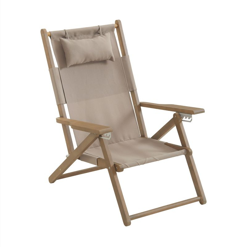 Beach Chair - Outdoor Weather-Resistant Wood Folding Chair with Backpack Straps - 4-Position Reclining Seat - Beach Essentials by Lavish Home (Taupe)