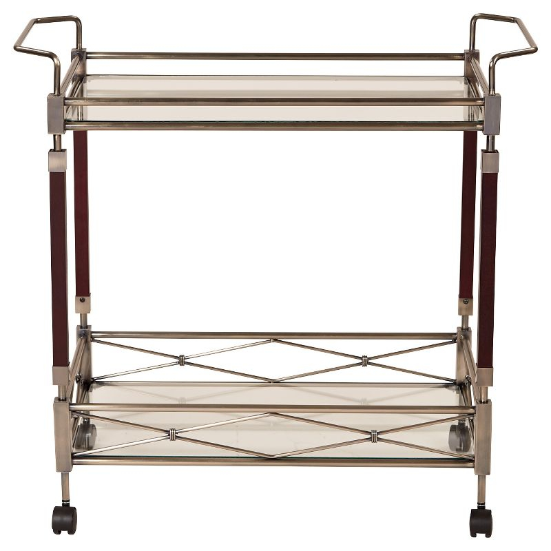 Melrose Serving Cart Antique Brass - OSP Home Furnishings: Mid-Century Glass Top, Metal Frame with Casters
