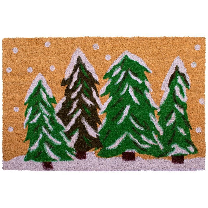 HomeRoots 17" X 29" Natural and Green Coir Christmas Trees Outdoor Christmas Door Mat