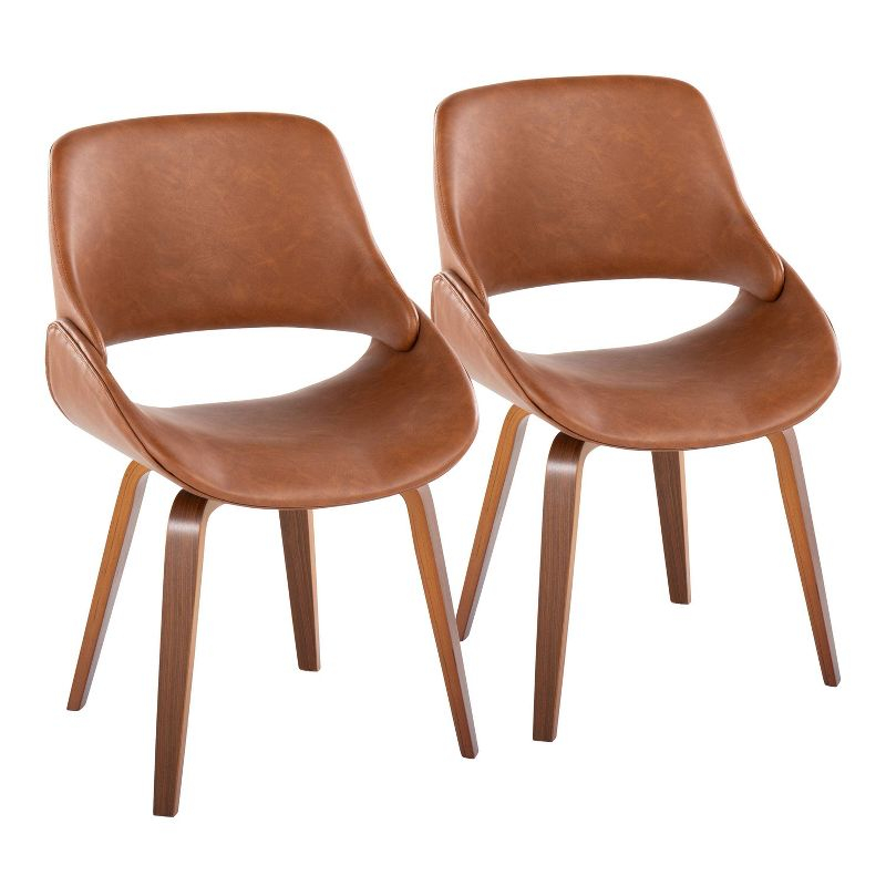 Set of 2 Fabrico Dining Chairs Walnut/Camel - LumiSource: Mid-Century Modern, Faux Leather, Wood Frame