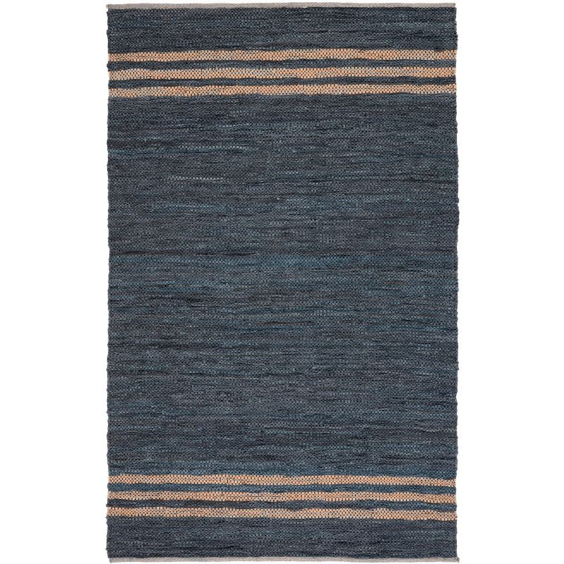 Vintage Leather VTL400 Hand Woven Indoor Area Rug - Blue/Beige - 4'x6' - Safavieh