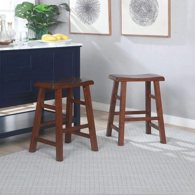 eHemco Heavy-Duty Solid Wood Saddle Seat Kitchen Counter Height Barstools, 24 Inches, Set of 2, Black