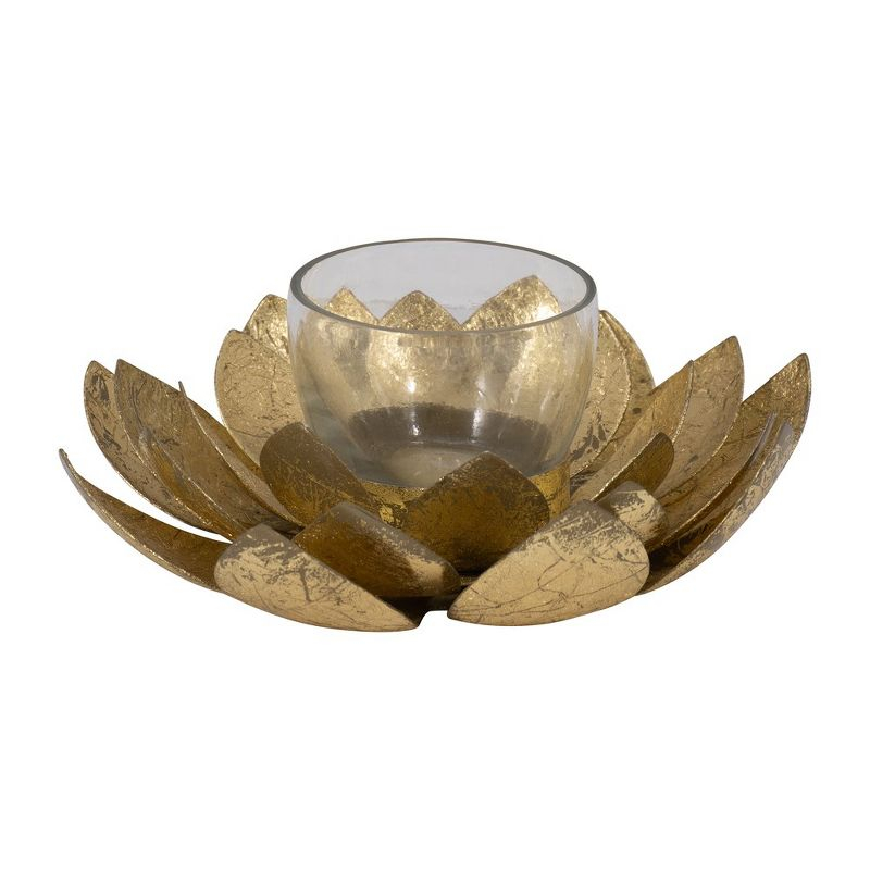 Sagebrook Home 8" Lotus Candle Holder - Contemporary Gold Metal Decorative Votive Candle Holder for Home or Event Decor - Decorative Lotus Candle
