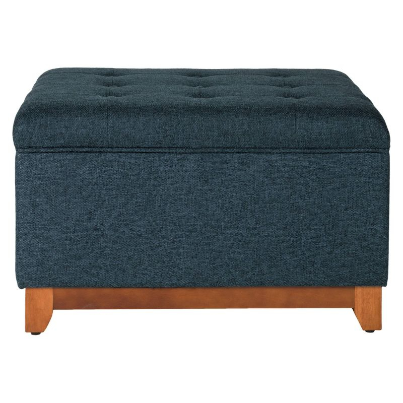 Cocktail Storage Bench Navy - HomePop: Upholstered, Tufted, Wood Base, Honey Oak Finish