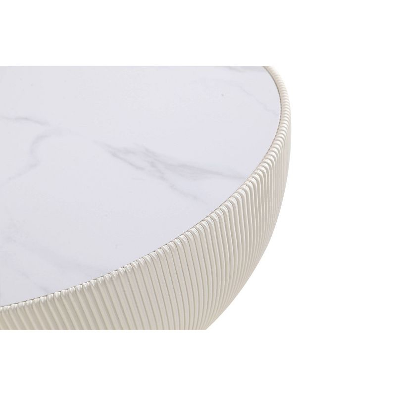 Manhattan Comfort 2pc Anderson Leatherette Upholstered Coffee Table and End Table with Metal Top Set Cream: Gold Finish, No Assembly Required