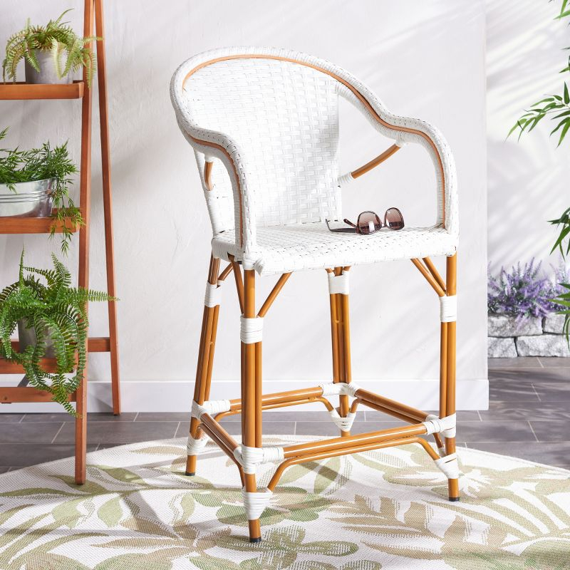 California Counter Stool With Arms - Indoor/Outdoor - PAT7533 - White - Safavieh