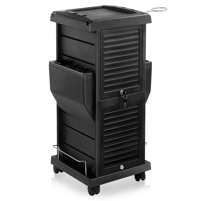 Saloniture Premium Locking Rolling Trolley Cart with Tool Pocket Inserts - Black