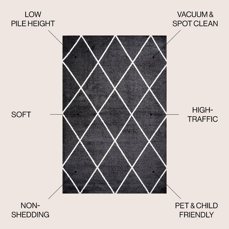 4'x6' Cole Minimalist Diamond Trellis Area Rug, Black/White - JONATHAN Y