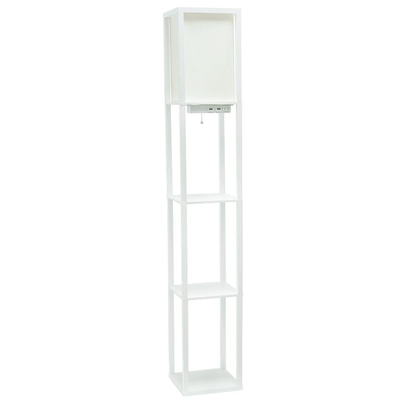 Simple Designs Floor Lamp Etagere Organizer Storage Shelf with 2 USB Charging Ports and Linen Shade White: Modern Pull Chain, ETL Listed