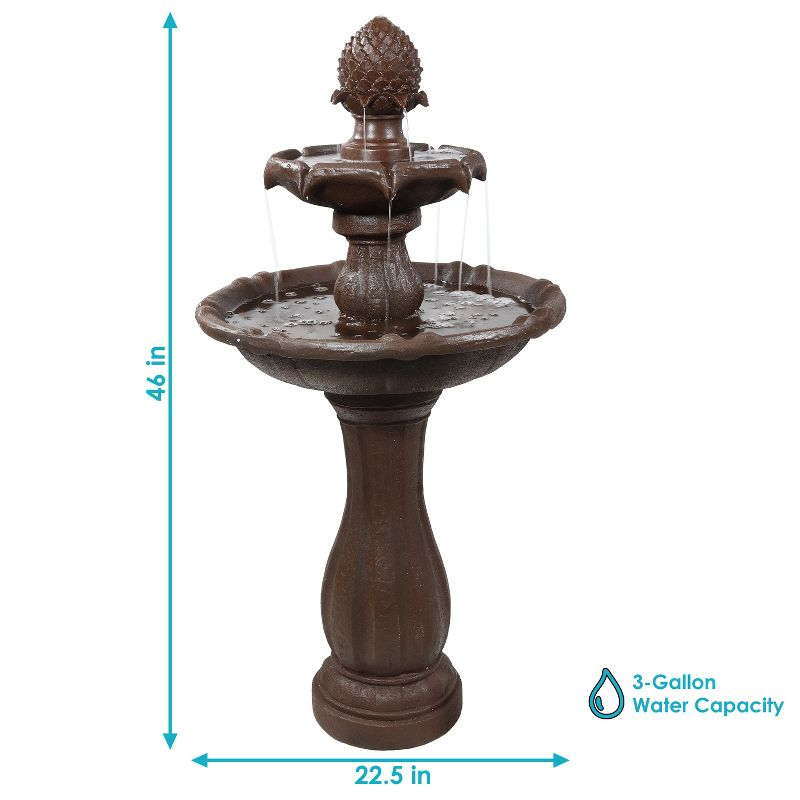 Sunnydaze Outdoor 2-Tier Pineapple Solar Powered Water Fountain with Battery Backup and Submersible Pump - 46" - Rust Finish