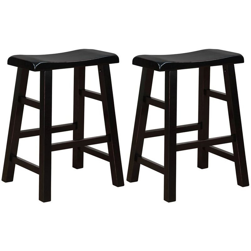eHemco Heavy-Duty Solid Wood Saddle Seat Kitchen Counter Height Barstools, 24 Inches, Set of 2, Black