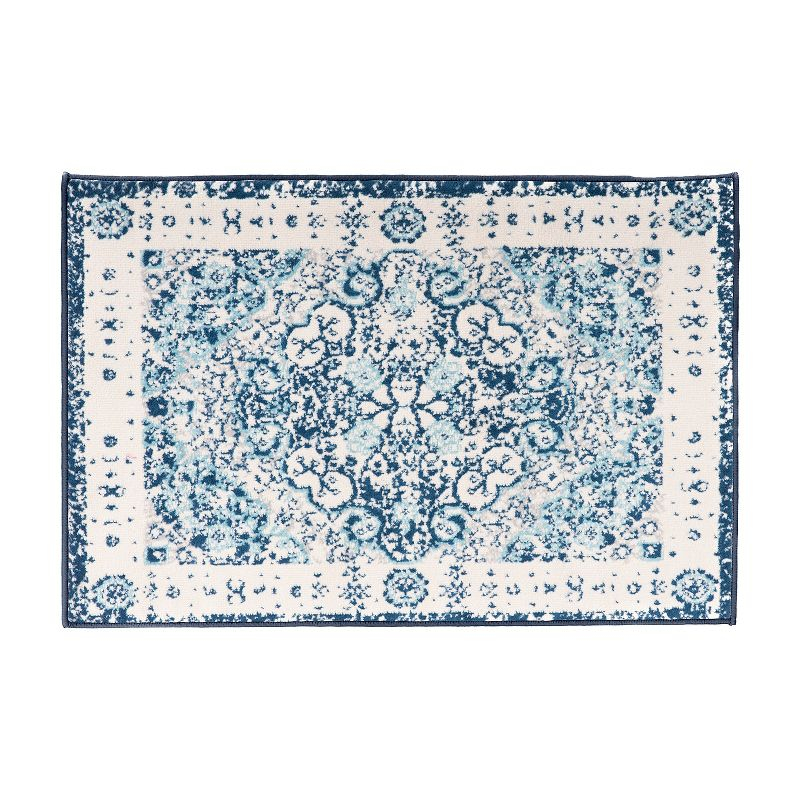 World Rug Gallery Vintage Oriental Distressed Medallion Blue 2' x 3' Area Rug