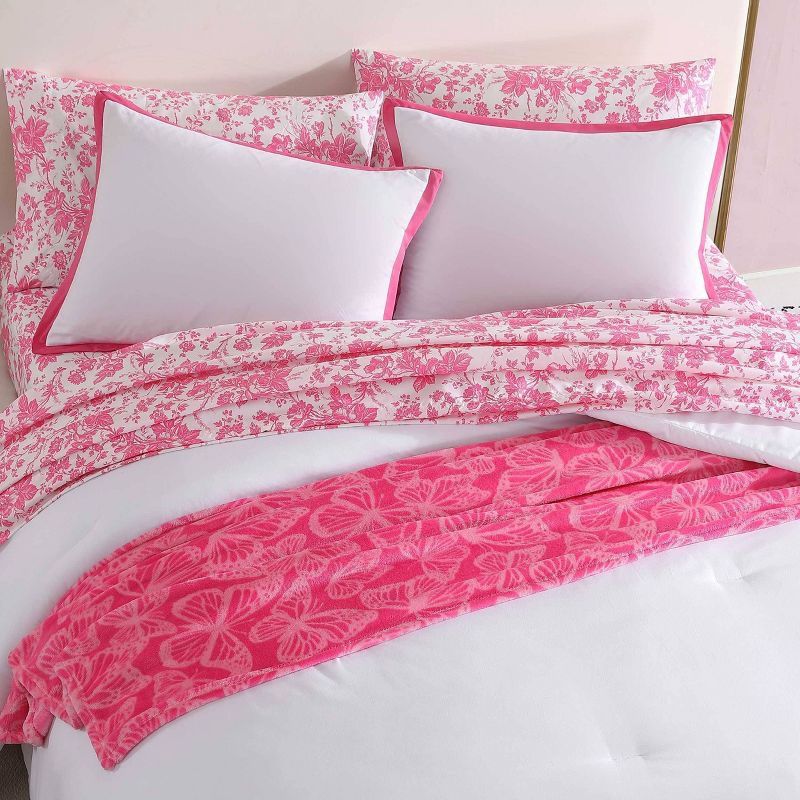 Betseyville 3pc Twin Signature Hotel Microfiber Comforter Set White/Pink: Modern Bedding with Sham & Throw Blanket