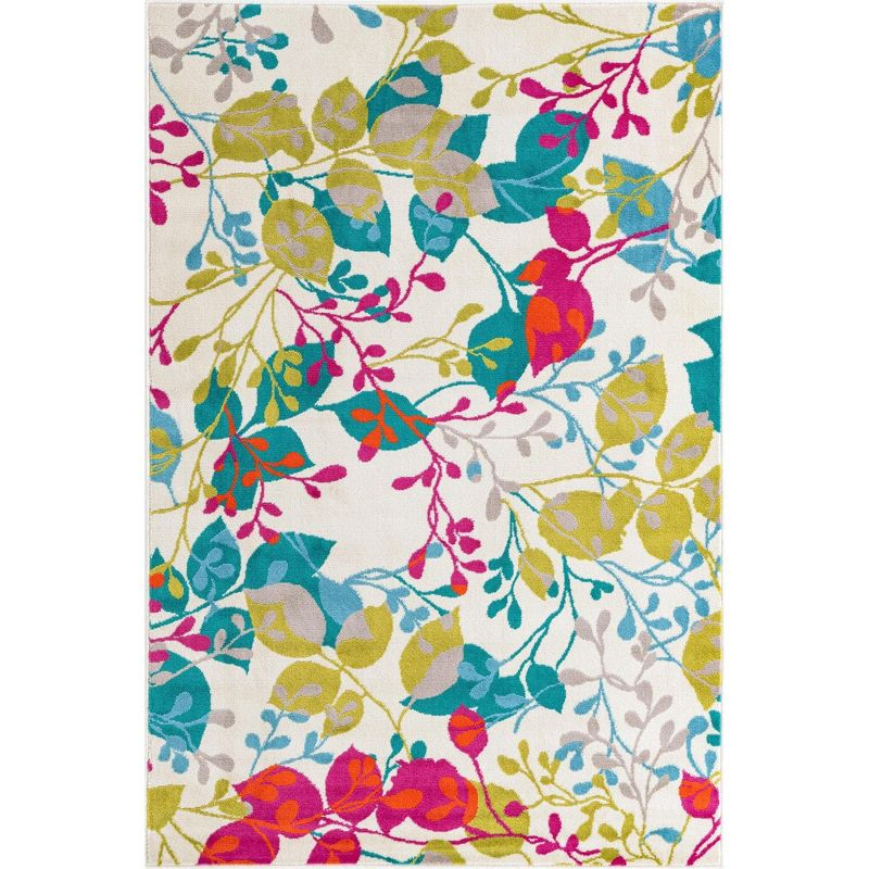 Unique Loom Azalea Collection Area Rug - Indica (5' 3" x 8' Rectangle Ivory/Teal)