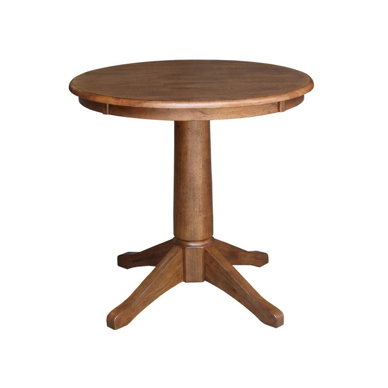 29.9" Dining Tables Laughlin Round Top Pedestal Distressed Oak - International Concepts: Hardwood, 2-Seater