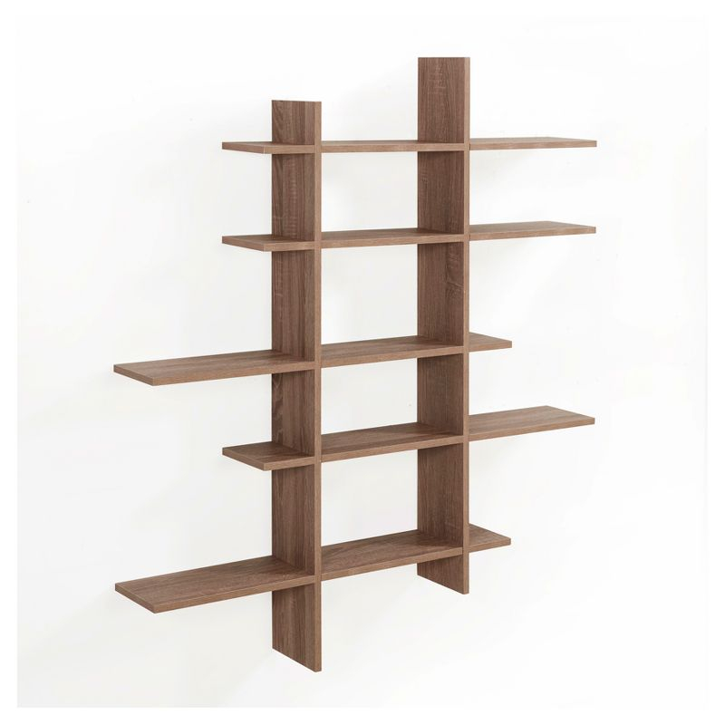 Danya B. 51" x 45" Five Level Asymmetric Shelf Brown: Modular Laminated MDF, Wall Organizer with Mounting Hardware