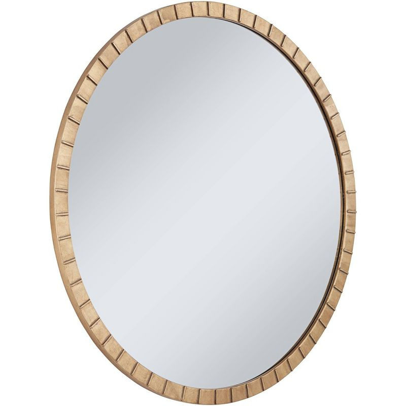 Uttermost Gracia Round Vanity Decorative Wall Mirror Modern Warm Gold Leaf Tiled Iron Frame 34" Wide for Bathroom Bedroom Living Room Home Office