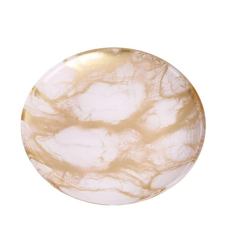 Classic Touch Set Of 4 Gold-White Marble Plates - 6.5"D