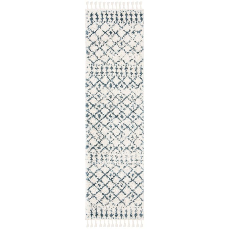 Berber Fringe Shag BFG519 Power Loomed Indoor Runner Rug - Cream/Blue - 2'2"x10' - Safavieh