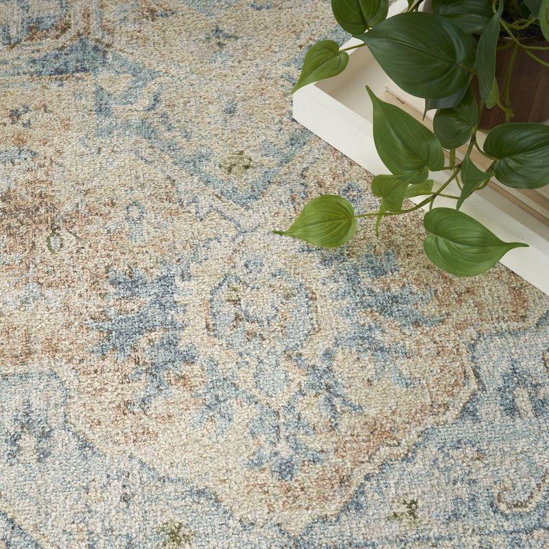Nourison Astra Machine Washable Vintage Medallion Indoor Rug Beige Blue 4' x 6'