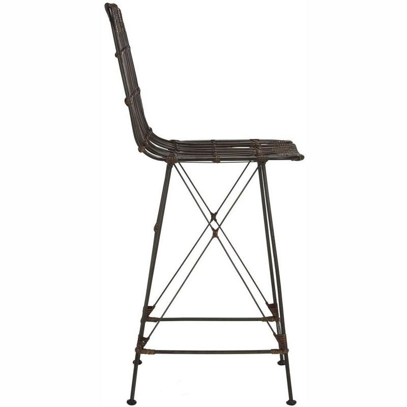 Minerva Wicker Counter Stool (Set of 2) - WIK6509 - Brown/Black - Safavieh