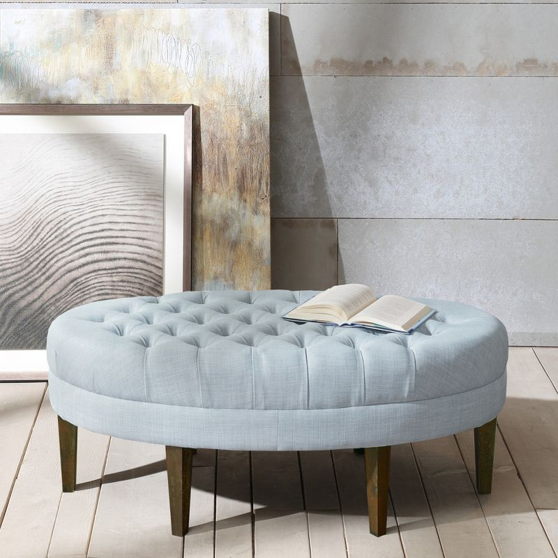 Madison Park Mathew Surfboard Tufted Ottoman Dusty Blue: Polyester Upholstery, Plywood Frame
