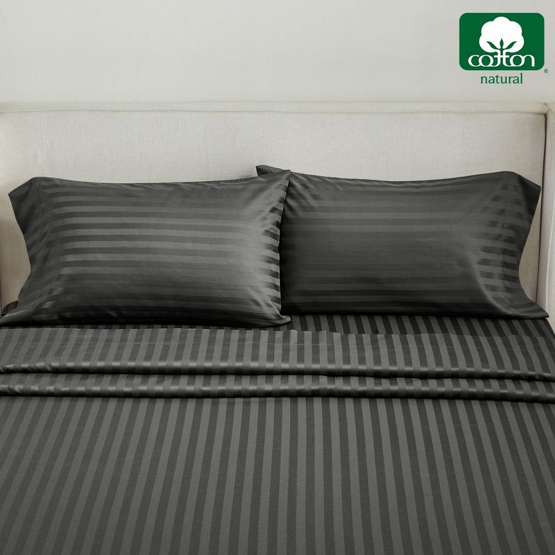 Luxury 500 Thread Count Pillowcase Set - 100% Cotton Sateen, Breathable by California Design Den - Dark Gray Striped, Standard/Queen Pillowcases
