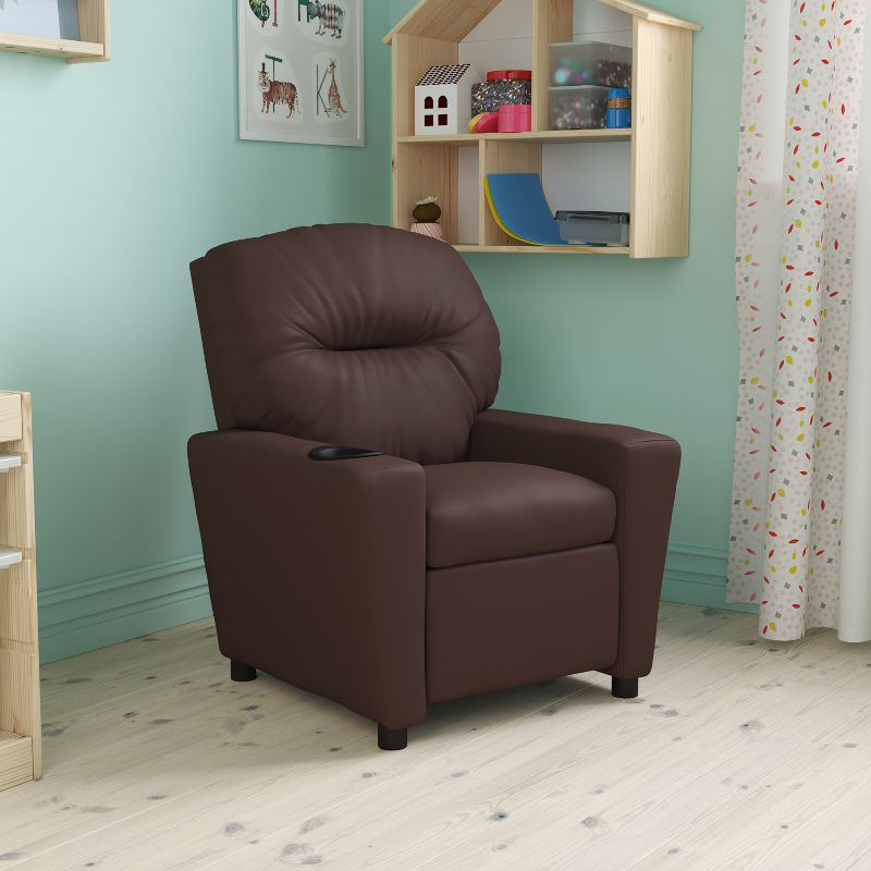 Flash Furniture Chandler Contemporary Brown LeatherSoft Kids Recliner with Cup Holder
