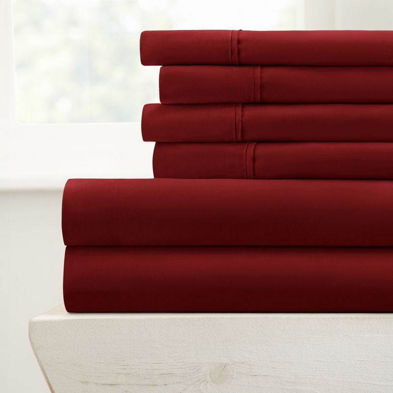 Solid 6 Piece Sheet Set - Ultra Soft - Becky Cameron (Extra Pillow Cases!), Burgundy, King