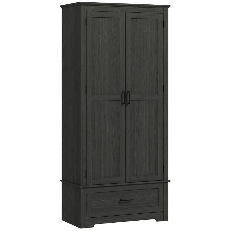 HOMCOM 69" Tall Farmhouse Kitchen Pantry Storage Cabinet with Drawer and Adjustable Shelves, Black