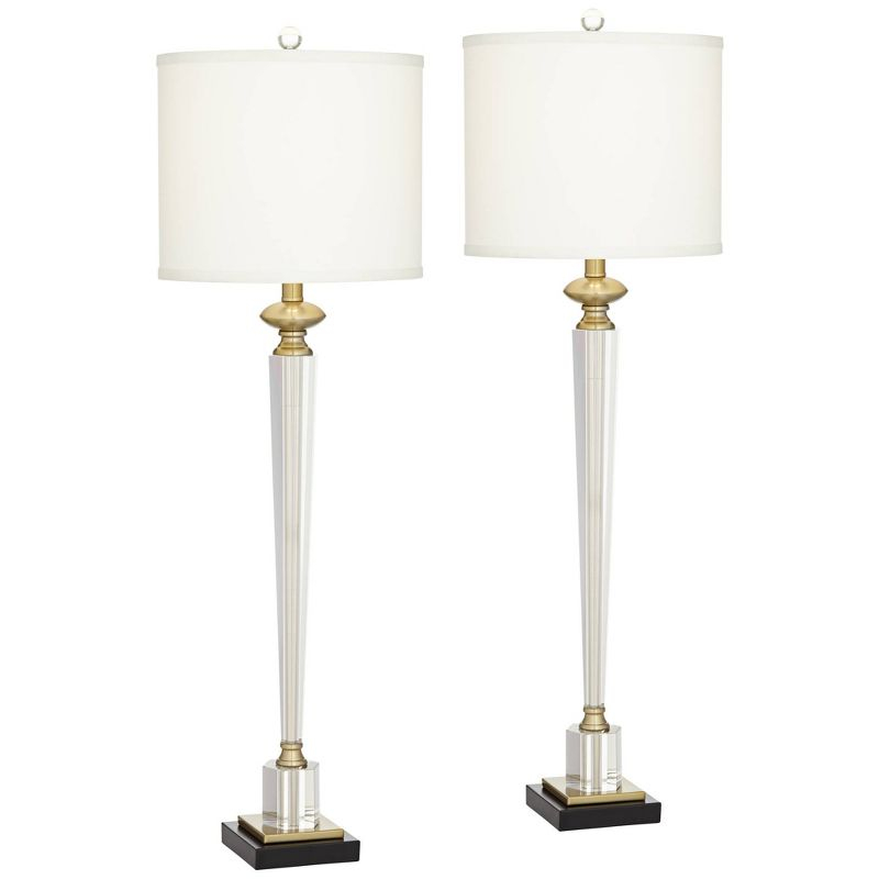 Vienna Full Spectrum Modern Table Lamps 38 1/2" Tall Set of 2 Clear Crystal Glass Hexagonal Column White Drum Shade for Bedroom Living Room Bedside
