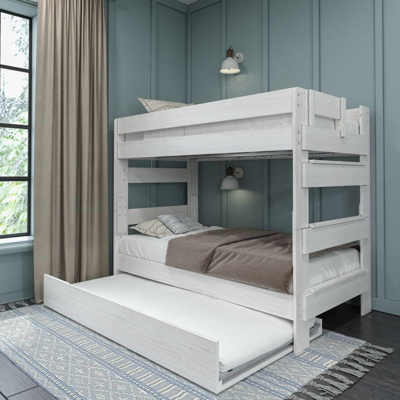 Max & Lily Solid Wood Modern Farmhouse Twin over Twin Bunk Bed with Trundle, White Wash