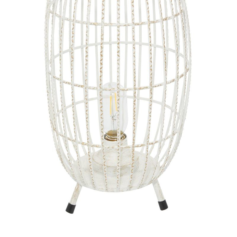 16" x 8.5" Oval Modern Metal Caged Candle Holder with Led Light Bulb Center White - Olivia & May