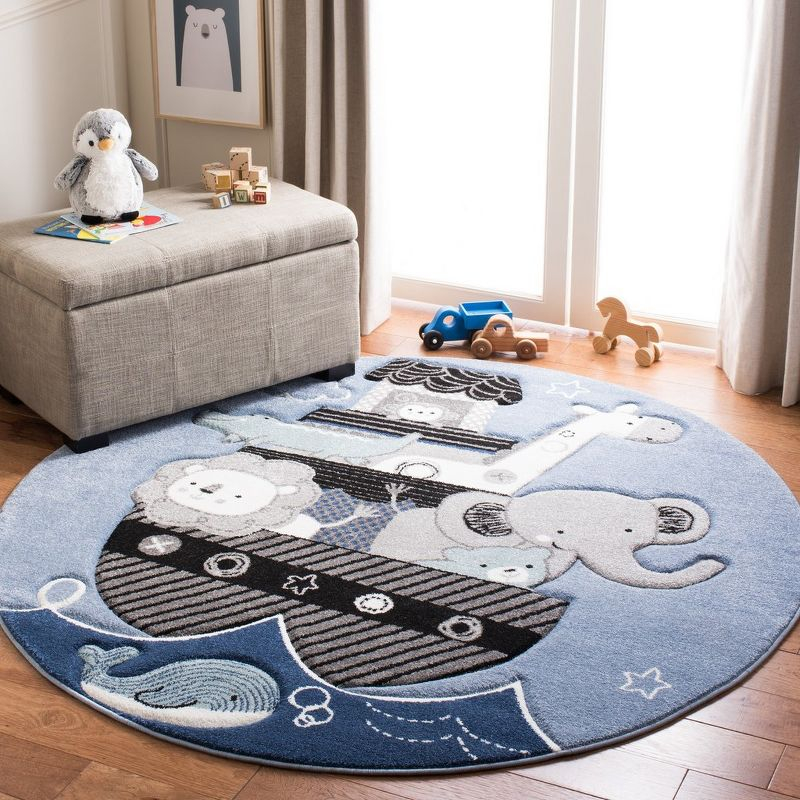 Carousel Kids CRK121 Power Loomed Area Rug - Blue/Grey - 3' round - Safavieh..