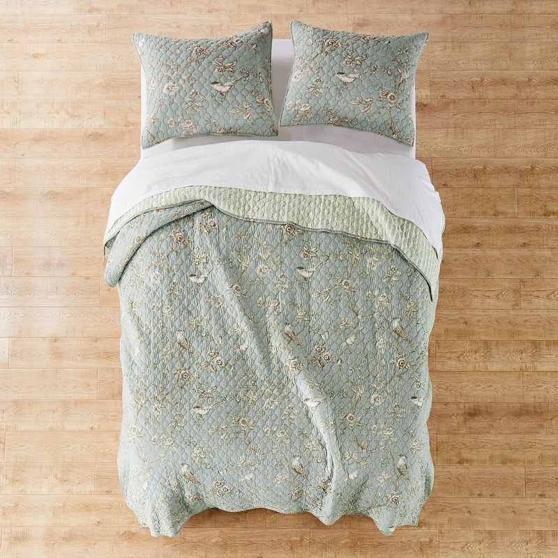 Lyon Teal Toile Quilt Set - One Twin/Twin XL Quilt and One Standard Sham Teal - Levtex Home