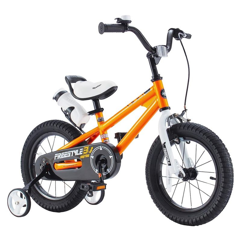 RoyalBaby Freestyle 14" Children Kids Bicycle Bike w/Handbrake, Coasterbrake, Training Wheels, and Water Bottle for Boys and Girls Ages 3 to 5, Orange