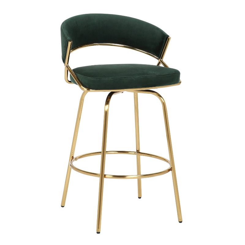 Set of 2 Jie Counter Height Barstools Gold/Green: Velvet Upholstery, Swivel, Steel Legs - LumiSource