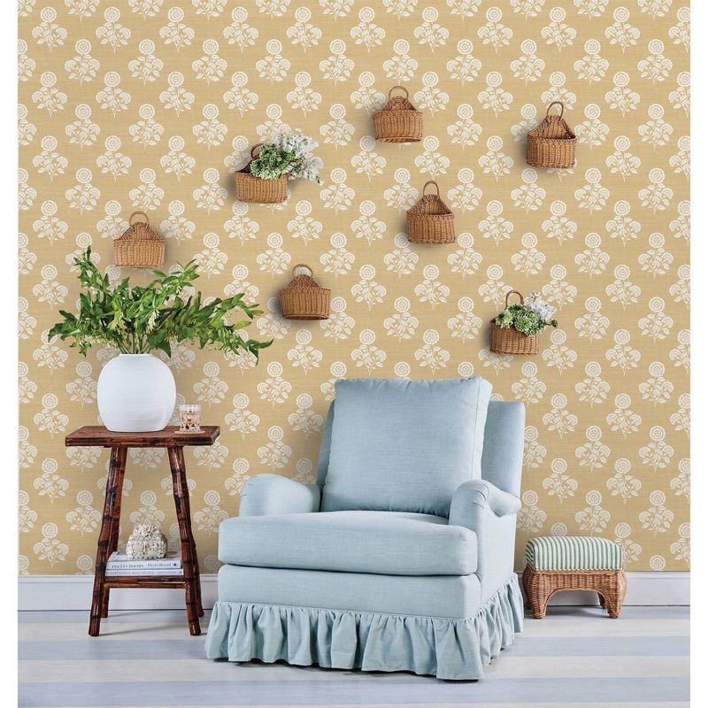 Brewster Flourish Block Print Wheat Faux Grasscloth Peel and Stick 1pc Wallpaper