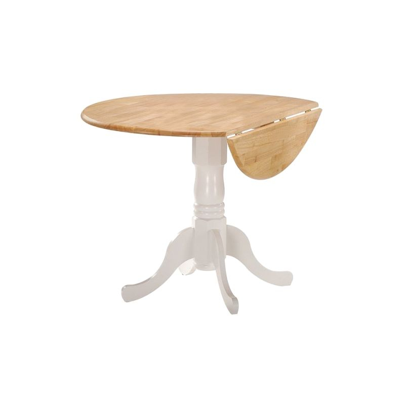 International Concepts 42" Mason Round Dual Drop Leaf Extendable Dining Table White/Natural : Seats 4, Oval Shape