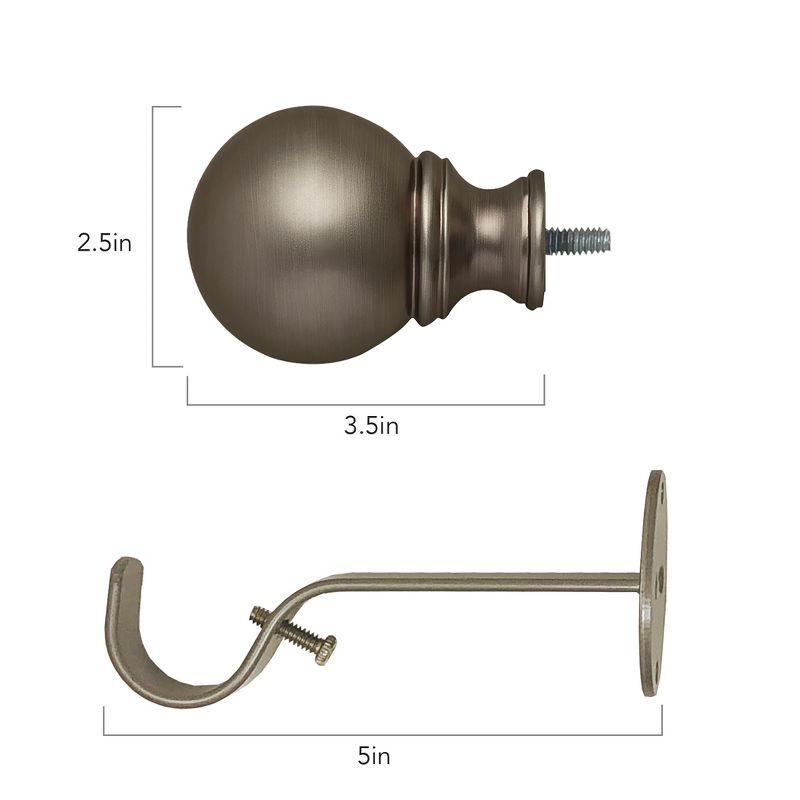 Cordelia 1" Window Drapery Single Curtain Rod with Globe Ball Finial - 86"-120" - Antique Pewter - Elrene Home Fashions