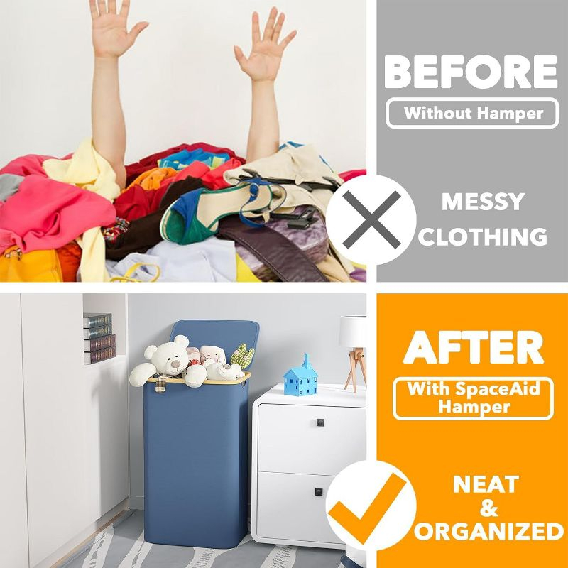 110 L Laundry Hamper with Lid,features Bamboo Handle,Blue