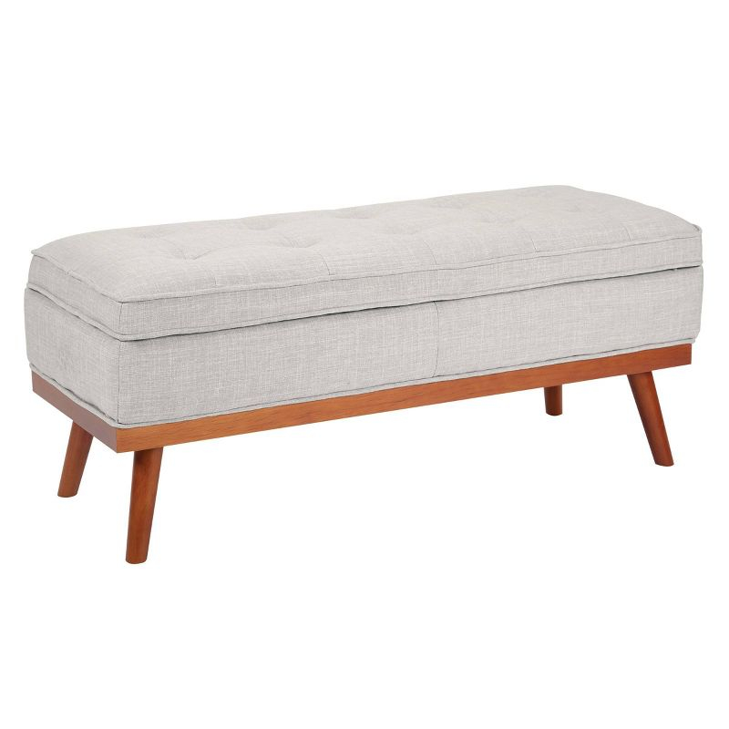 Katheryn Storage Bench Fog - OSP Home Furnishings: Upholstered Ottoman, Mid-Century Modern, Plywood Frame