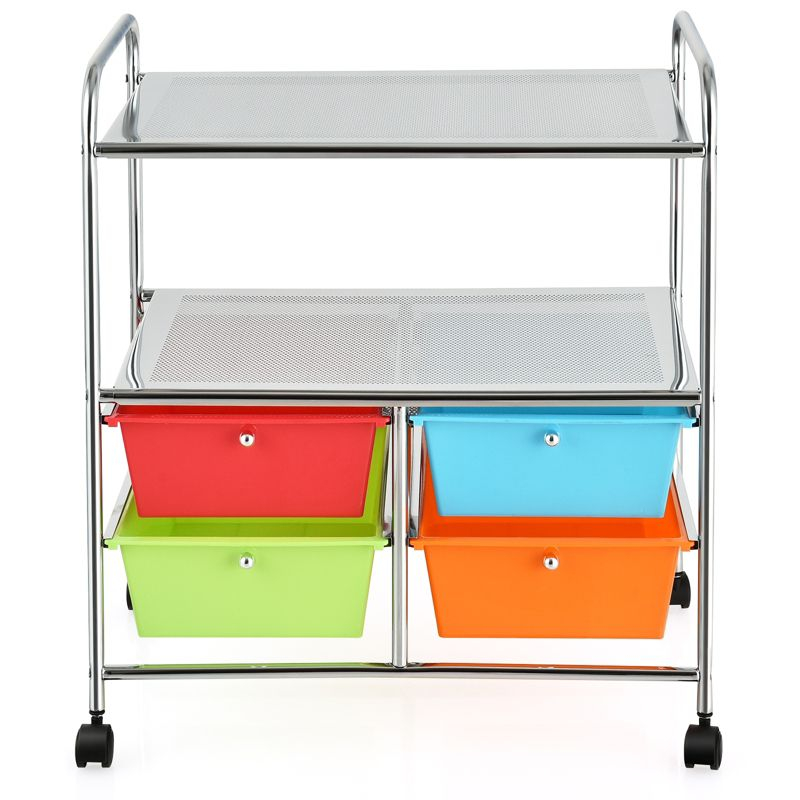 Tangkula 4-Drawer Rolling Storage Cart Metal Rack Organizer Shelf with Wheels Multicolor